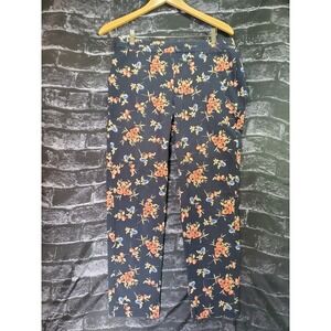 J Jill Womens Precision Stretch Chino Pants 10 Blue Pink Floral Side Zip Slim